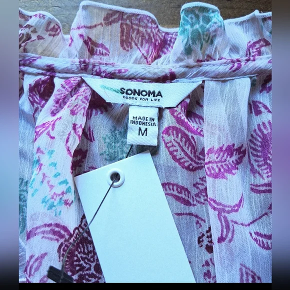 Sonoma Goods For Life Sheer Floral  Ruffle Boho Top/Cami Set - Picture 4 of 11